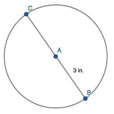 What is the diameter of the circle with center A

A: 3 in B: 6 in C: 9 in D: 12 in