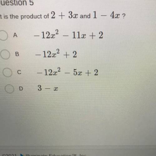 What is the product of 2 + 3x and 1 – 4x ?