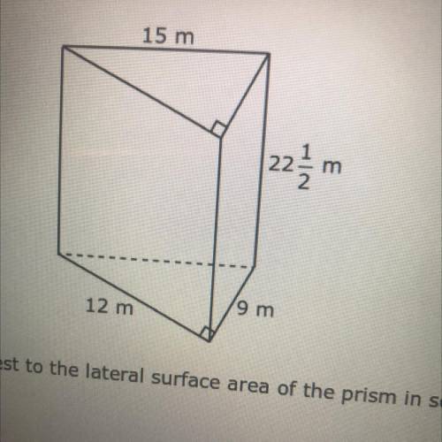 A triangular prism and its dimensions are snown in the diagram.

Which measurement is closest to t