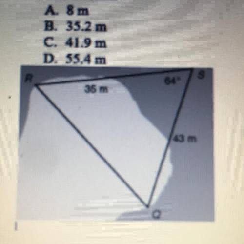 10 poin

To find the distance across a bay, a surveyor locates points Q, R, and S as shown. What i