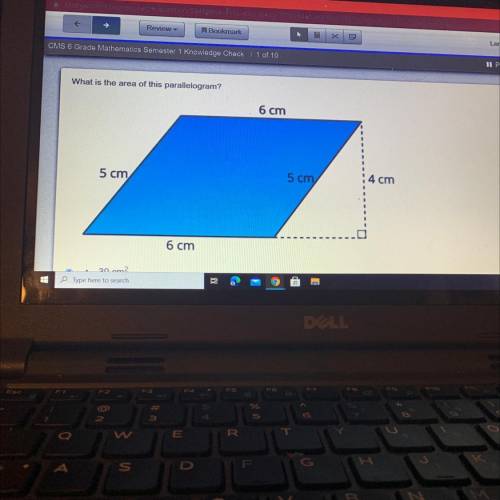 What is the area of this parallelogram?
6 cm
5 cm
5 cm
4 cm
6 cm plssss help