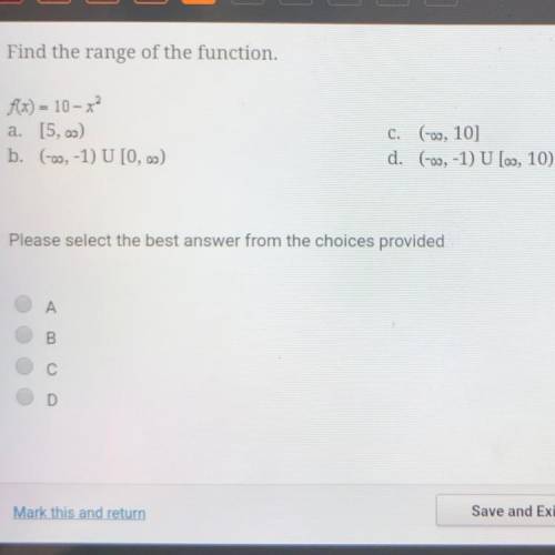 Find the range of the function.
f(x) = 10-x^2