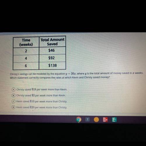 Need help please !

Kevin and Chrissy both saved money for their class trip . Kevin saved the same