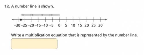 A number line is shown. Write a multiplication equation that is represented by the number line.