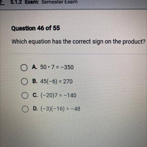 Which equation has the correct sign on the product