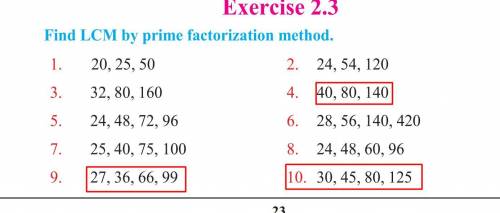 Help please

find LCM factorization method of down questions marked in red square.
i need it with