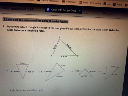 PLEASE HELP THIS IS URGENT ILL GIVE 20 POINTS

Determine which triangle similar to the one gi