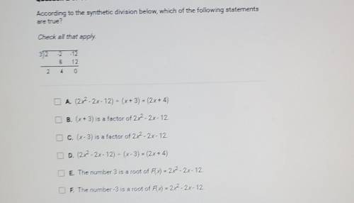 PLEASE HELP!!! IMPORTANT

According to the synthetic division below, which of the following statem