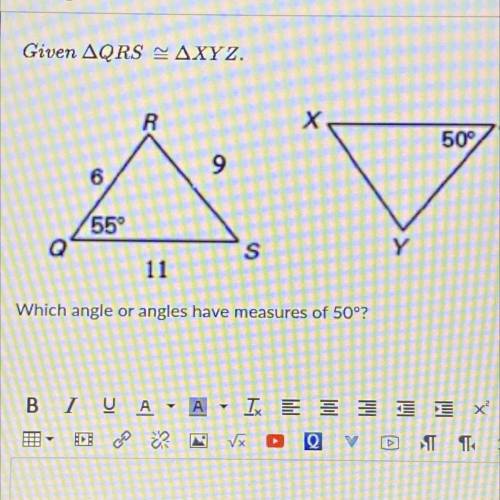 Which angle or angles have measures of 50°?