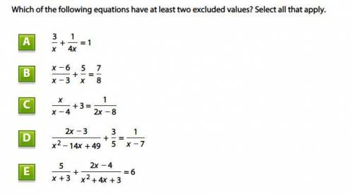 Which of the following equations have at least two excluded values? Select all that apply.