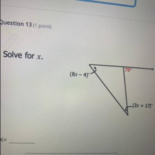Solve for x.
79
(8x - 4)
3
-(3x + 17)
