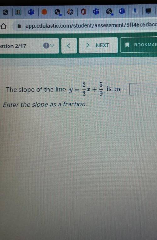The slope of the line y = 2/3x + 5/9 is m = ???