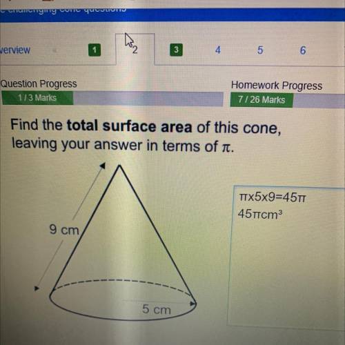 Find the total surface area of this cone,
leaving your answer in terms of pi
9 cm
5 cm