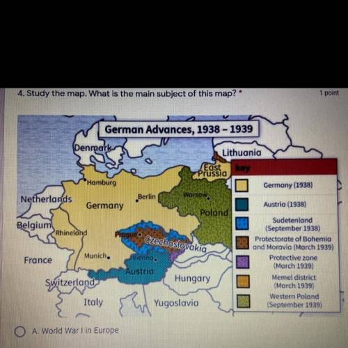 Study the map. what is the main subject of this map? the options are

A. world war I in europe
B.