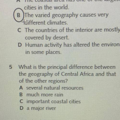 What is the principal difference between

the geography of Central Africa and that
of the other re