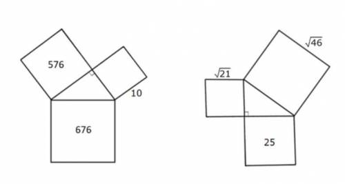 Find the missing right triangle side lengths in the models of the Pythagorean thereon below