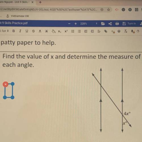 Find the value of x and determine the measure of each angle.
(HELP.)