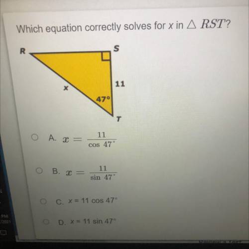 Which equation correctly solves for x in A RST?