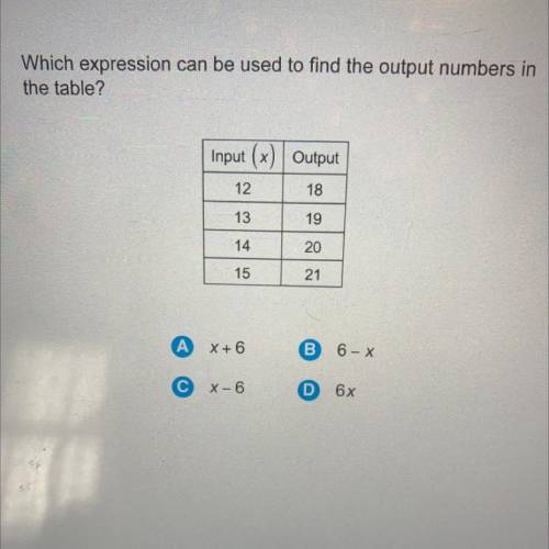 Which expression can be used to find the output numbers in

the table?
Input (x) Output
12
18
13
1