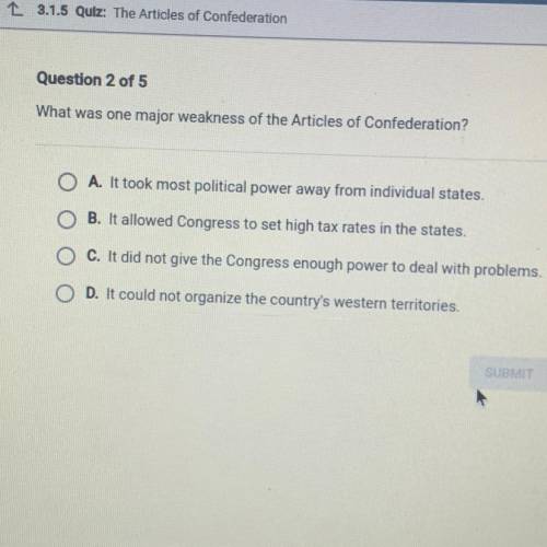 What was one major weakness of the articles of confederation?