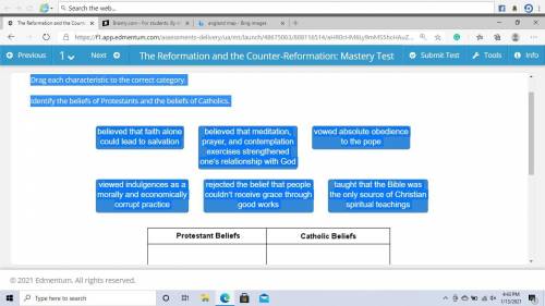 Identify the beliefs of Protestants and the beliefs of Catholics