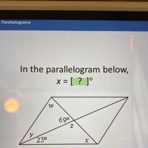 In the parallelogram below,w = [ ? ]°w690N230