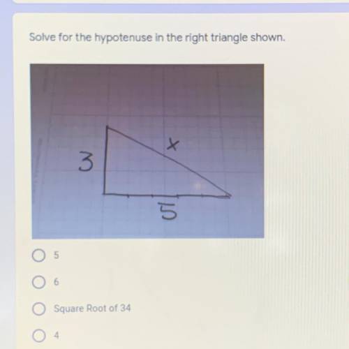 Solve for the hypotenuse in the right triangle shown
