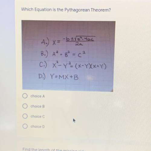 Which equation is the Pythagorean theorem