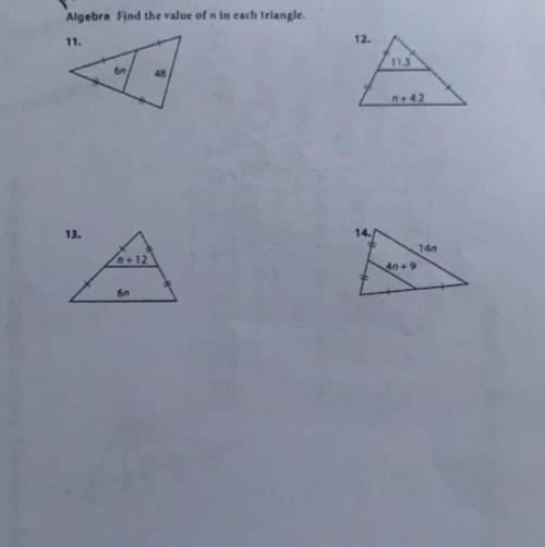 Find the value of n in each triangle.