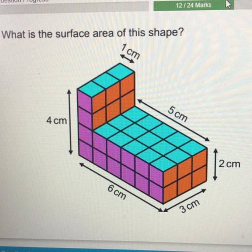 What is the surface area of this shape?
1 cm
5 cm
4 cm
2 cm
6 cm
3 cm