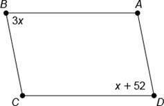 ABCD is a parallelogram. Determine the measure of ∠B.

Question 19 options:
A) 52° 
B) 96° 
C) 39°