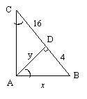Δ ABC is a right triangle. What is the value of x and y?