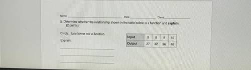 PLS HELP ILL GIVE
Determine whether the relationship shown in the table below is a functi