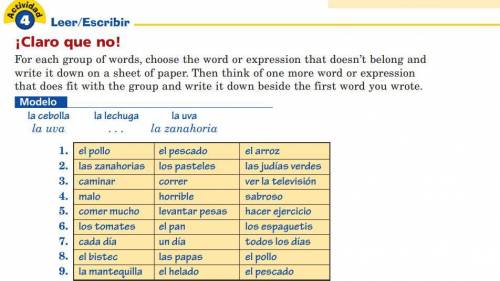 For each group of words choose the word expression that doesn't belong and write it down on a sheet