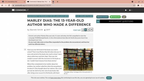 In the story Marley Dias: The 13-year-old author who made a difference, what are two annotations t