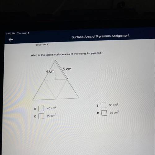 What is the lateral surface area of the triangular pyramid?