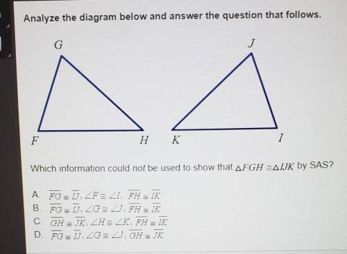 Which information could NOT be used to show that triangle FGH= IJK BY SAS?