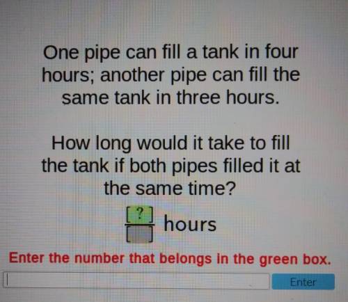 One pipe can fill a tank in four hours; another pipe can fill the same tank in three hours. How lon
