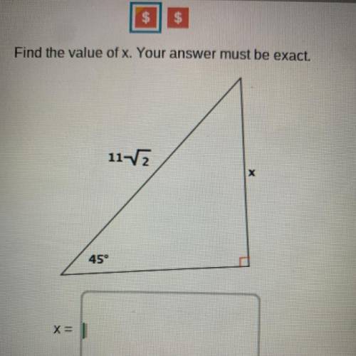 Please help me find the value of x the answer must be exact