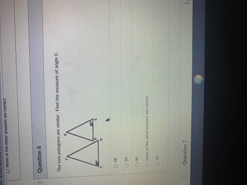 Two polygons are similar. Find measure of angle c