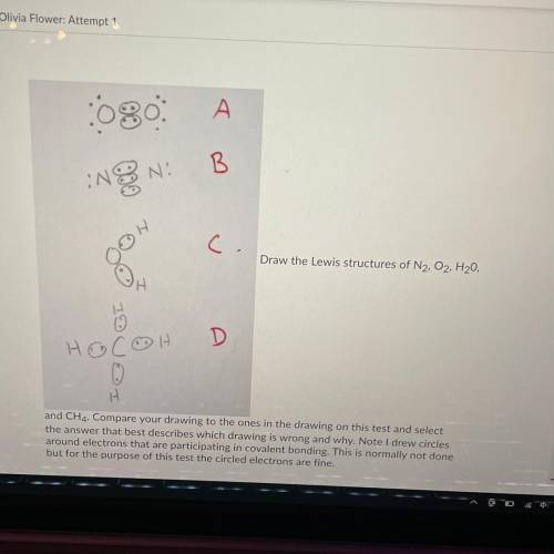 Draw the Lewis structures of N2, O2, H20, and CH4

Compare your drawing to the ones in the drawing
