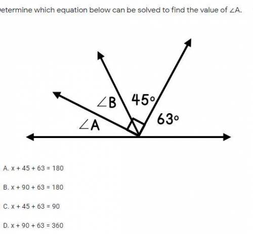 Determine which equation below can be solved to find the value of ∠A.