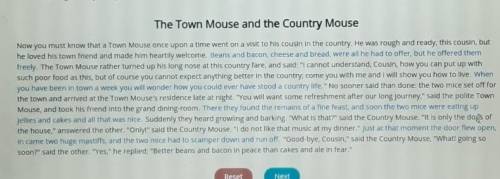 In the following fable by Aesop, which sentence shows that the Country Mouse is generous? The Town