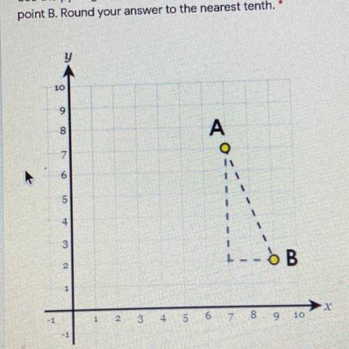 use the pythagorean theorem to determine the distance from point A to point B. Round answer to near