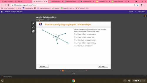 PLS HELP ASAP

angle relationships
1. ∠X and ∠Z are vertical angles.
2. ∠X and ∠Y are a