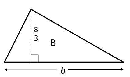 The area of Triangle B is 8 square units. Find the length of B. Show your reasoning.