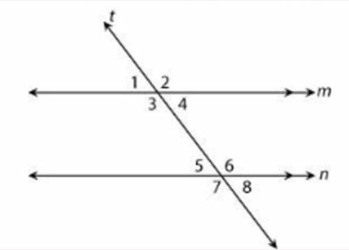 Parallel lines m and n are cut by transversal t. Identify if the Pair of angles are vertical or not