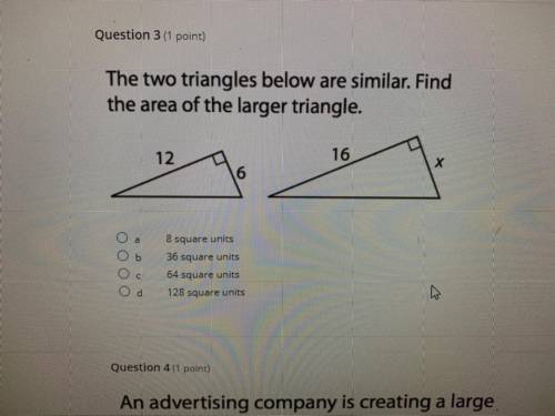 The two triangles below are similar. Find
the area of the larger triangle.
