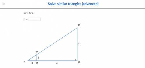 Solve Similar Triangles (advanced)
Solve for x!
PLEASE HELP!!