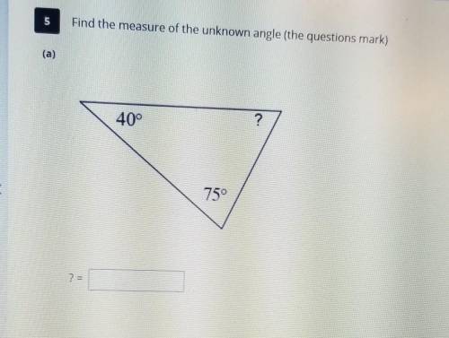 Math test questions Find the measurement of the unknown angle